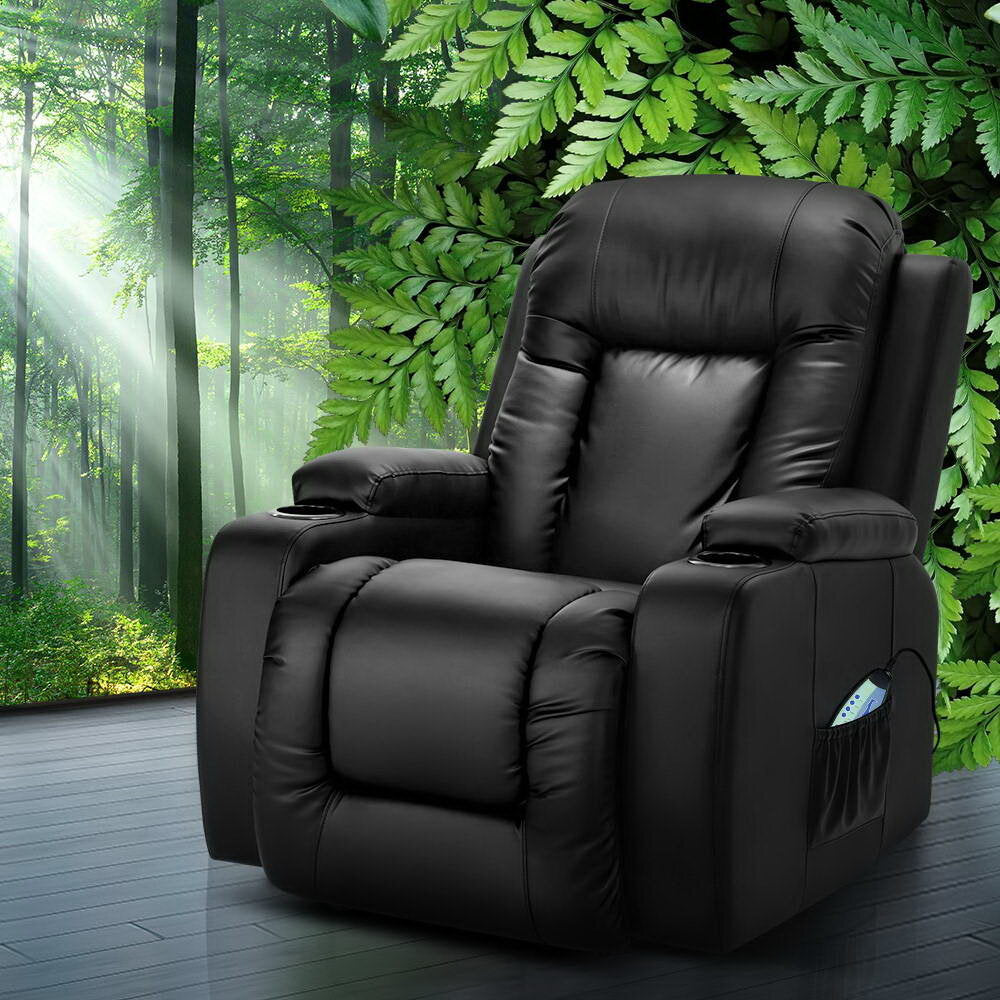 Artiss Recliner Chair Electric Massage Chairs Leather Lounge Sofa Heated Black