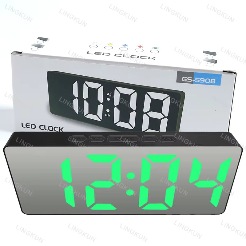 Electronic Alarm Clock Noiseless Design Digital LED Large Display Mirror Electronic Clock Digital Alarm Clock LED Mirror Clocks