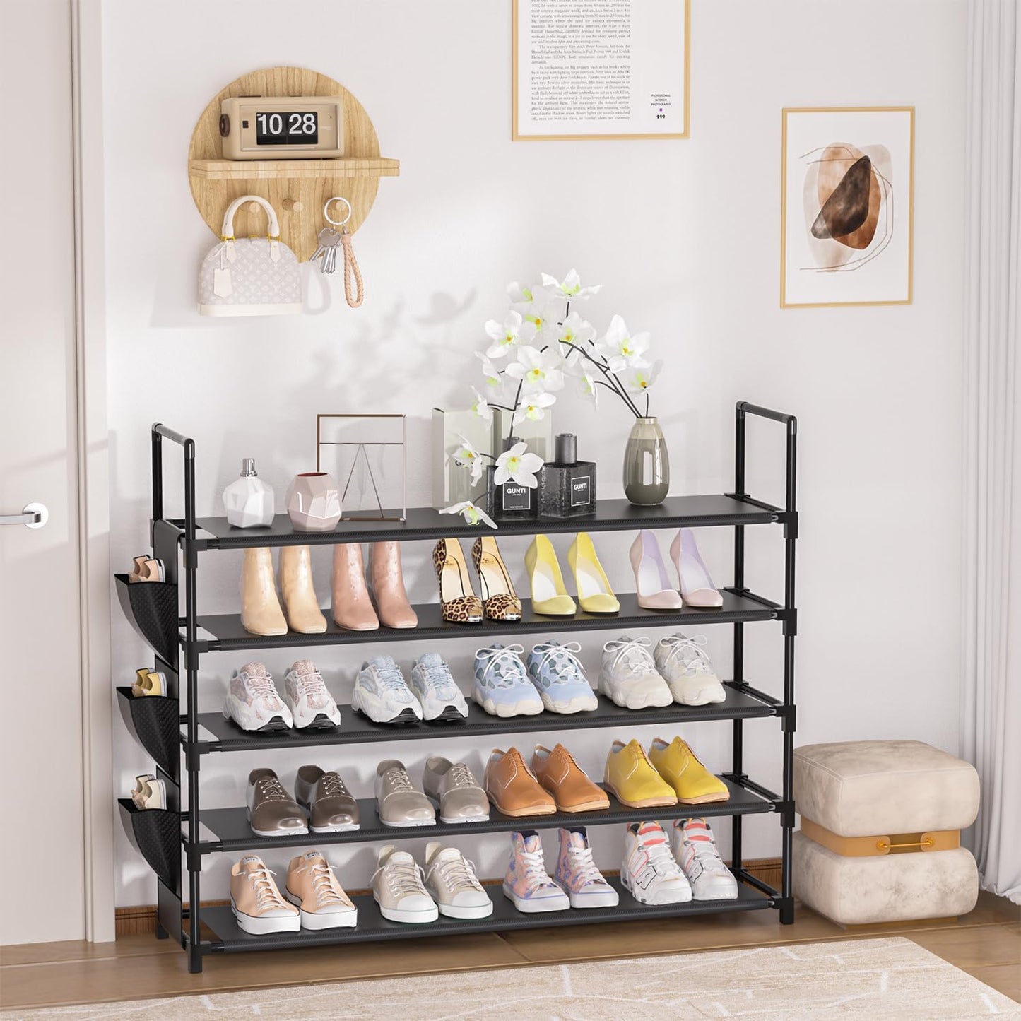 5 Tier Shoe Organizer Rack for Closet, Entryway, Garage, Door, Space Saving, Shoe Holder Stand/Tower, Large, 20-25 Capacity