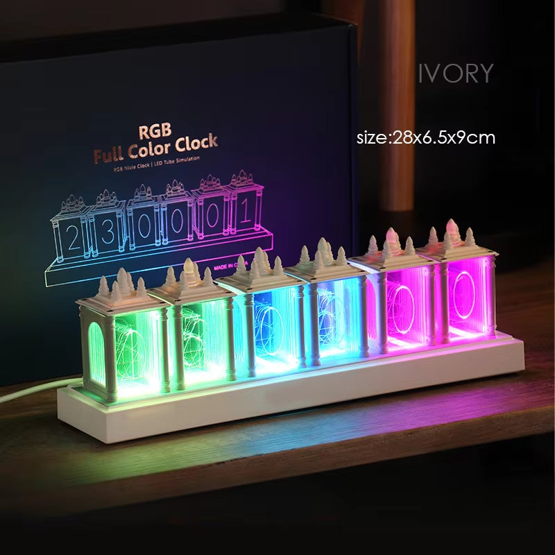 LED Digital Clock Nixie Tube Clock RGB Glow Tube Clock Walnut Wood Night Light Digital Alarm Atomosphere Lamp Clock Timer Gift