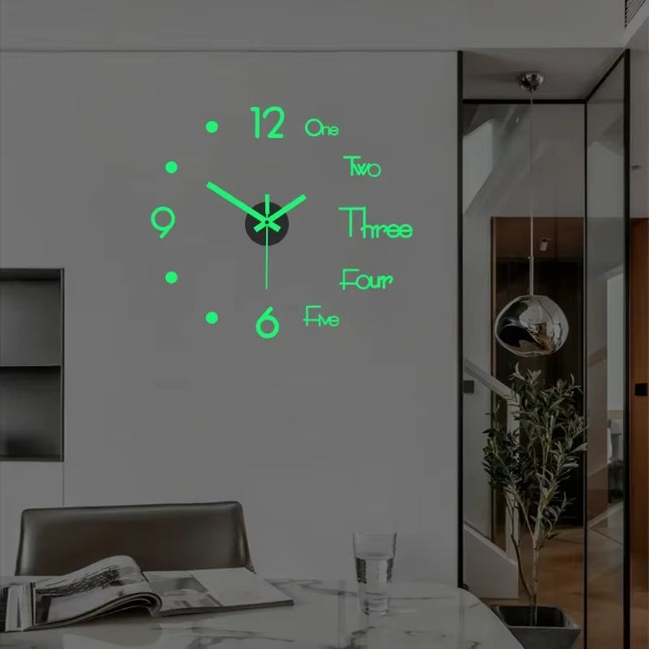 3D Wall Clock Luminous Frameless Wall Clocks DIY Digital Clock Stickers Silent Clock for Home Living Room Decor