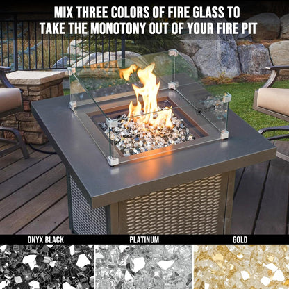 10-Pound Blended Fire Glass for Fire Pit Fireplace Landscaping - 1/2 Inch Reflective Tempered Fireglass Onyx Black, Platinum, Gold