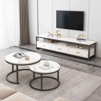 Emilia TV Cabinet & 2In1 Coffee Table Set Luxury Marble Look Wood Bronze Storage