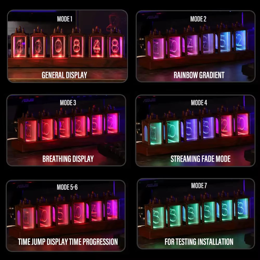 LED Digital Clock Nixie Tube Clock RGB Glow Tube Clock Walnut Wood Night Light Digital Alarm Atomosphere Lamp Clock Timer Gift