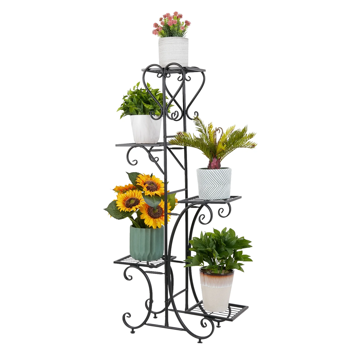 Metal Plant Shelf Flower Display Stand Garden Planter Holder with 5 Tier Shelves Indoor (Black)