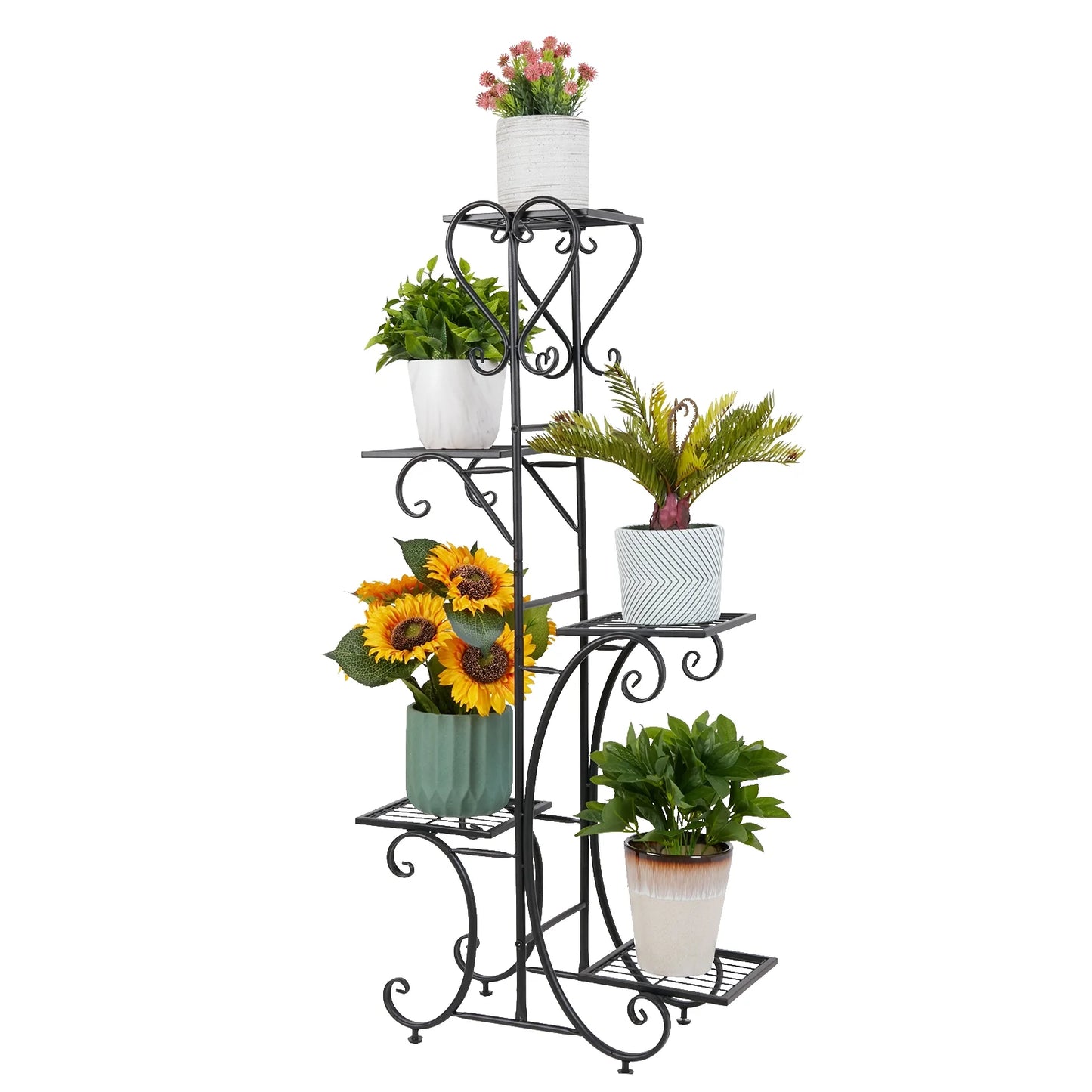 Metal Plant Shelf Flower Display Stand Garden Planter Holder with 5 Tier Shelves Indoor (Black)