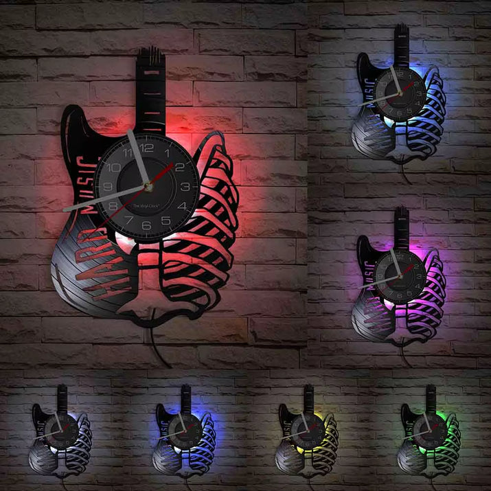 Acoustic Guitar Wall Art Wall Clock Musical Instrument Home Interior Wall Decor Vinyl Record Wall Clock Rock N Roll Musical Gift