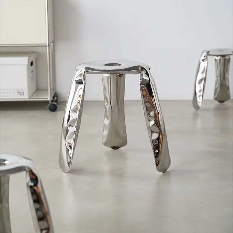 Living Room Modern Footrest Interior round Luxury Art Stainless Steel Balloon Stool Metal Three-Legged Design Low Stool Ottomans