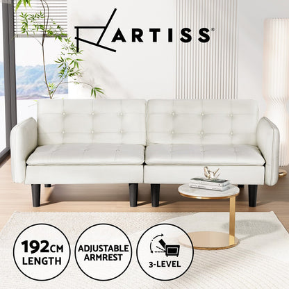 Artiss Sofa Bed Lounge Futon Couch Bed Adjustable Tufted 3 Seater Fabric Beige