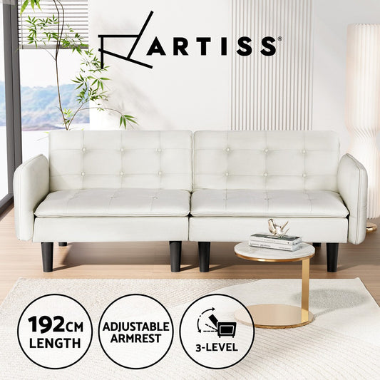 Artiss Sofa Bed Lounge Futon Couch Bed Adjustable Tufted 3 Seater Fabric Beige