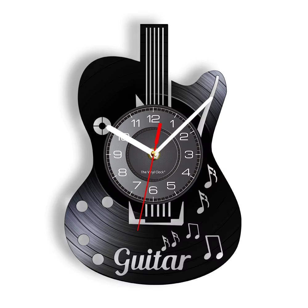 Acoustic Guitar Wall Art Wall Clock Musical Instrument Home Interior Wall Decor Vinyl Record Wall Clock Rock N Roll Musical Gift