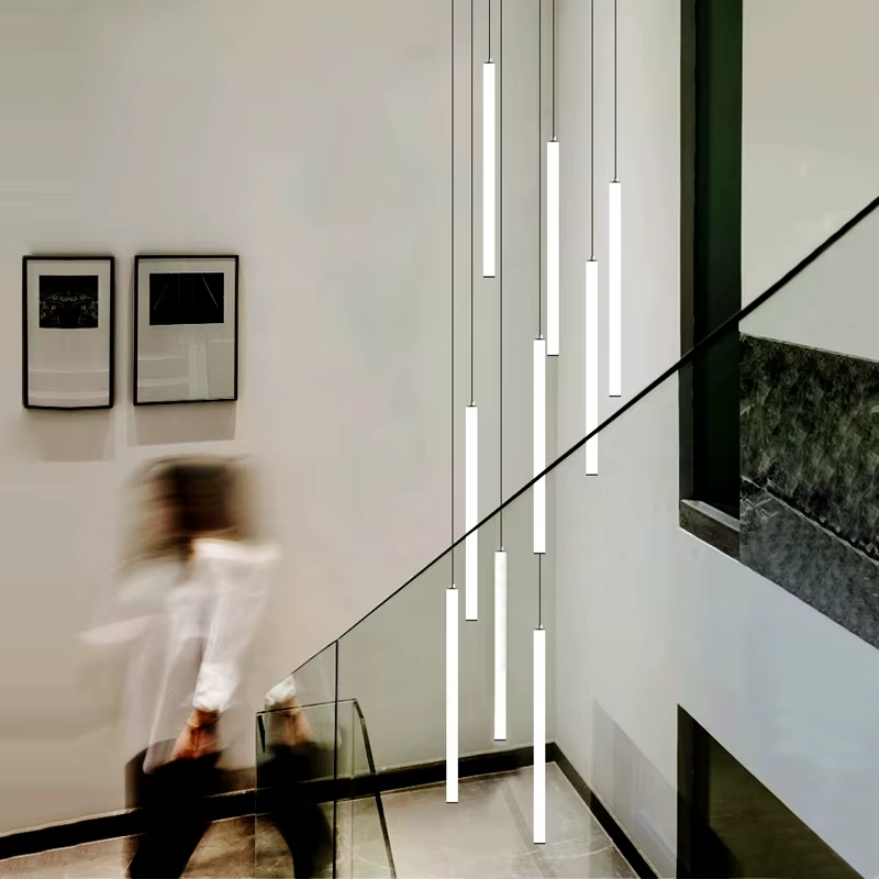 Living Room Long Tube Chandelier Villa Dining Room Attic Staircase Chandelier Lamp Large Exhibition Hall Suspension Lamp