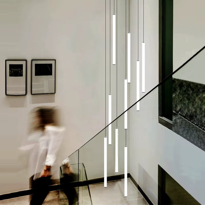 Living Room Long Tube Chandelier Villa Dining Room Attic Staircase Chandelier Lamp Large Exhibition Hall Suspension Lamp