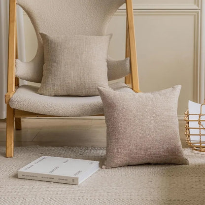 2Pcs Set Linen Pillow Covers 18X18Inch Burlap Beige Throw Pillows Cover for Couch Living Room Bench Patio Floor Linen Home Decor