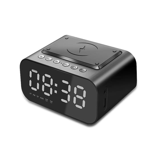 Wireless Charger Alarm Clock Bluetooth Speaker LED Smart Digital Clock Table Electronic Desktop Clocks Fm Radio USB Fast Charger
