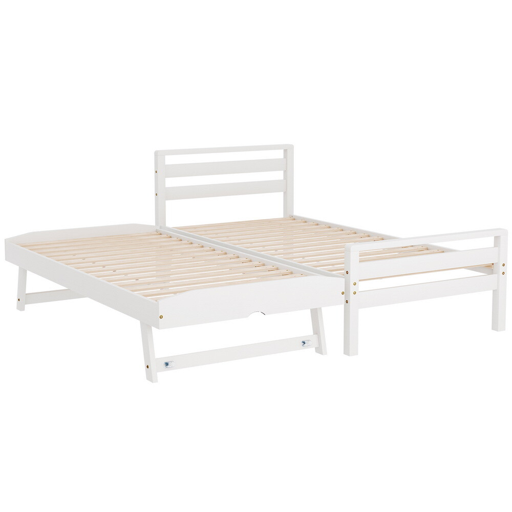 Artiss Bed Frame 2X Single Size 2-In-1 Trundle Wooden Mattress Base White AVIS
