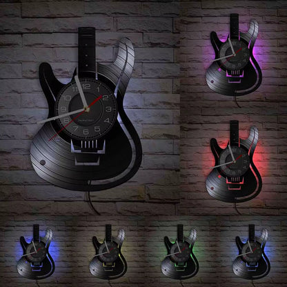 Acoustic Guitar Wall Art Wall Clock Musical Instrument Home Interior Wall Decor Vinyl Record Wall Clock Rock N Roll Musical Gift