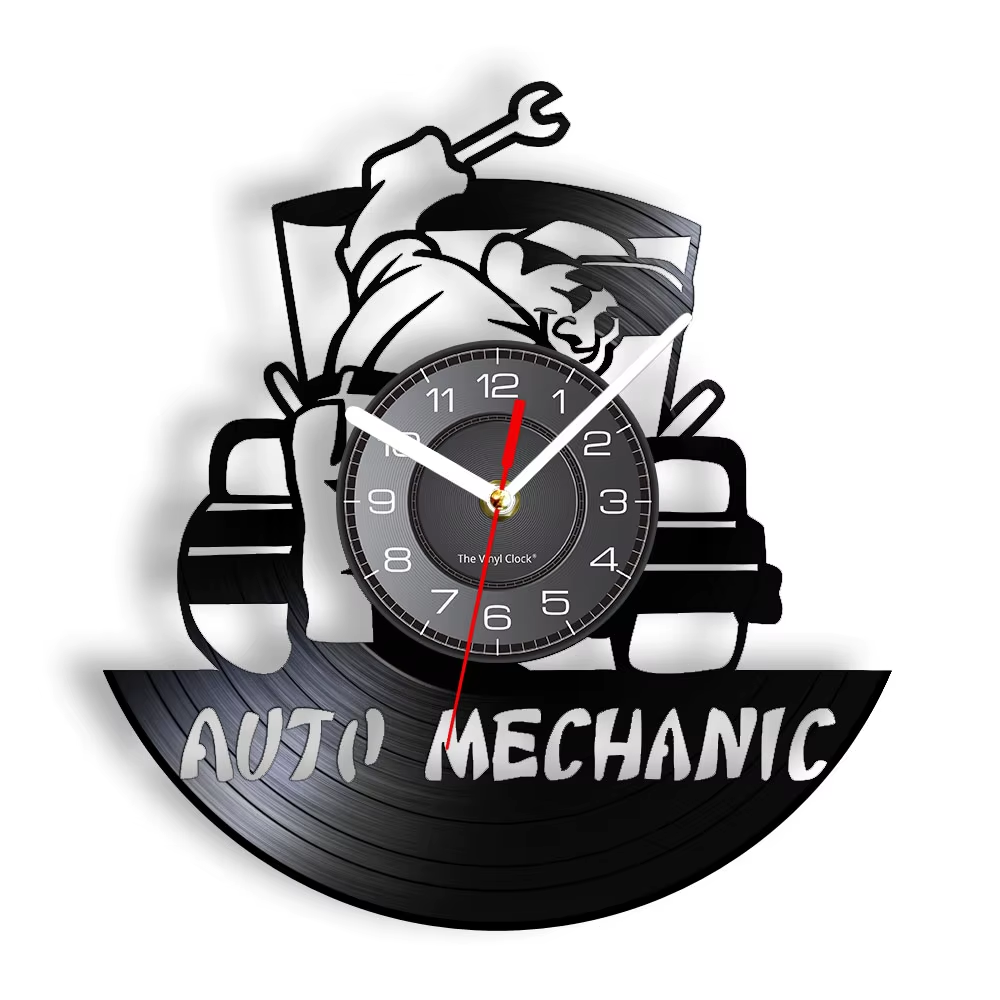 Auto Repair Shop Wall Sign Decorative Modern Wall Clock Car Mechanic Service Workshop Vinyl Record Clock Garage Repairman Gift