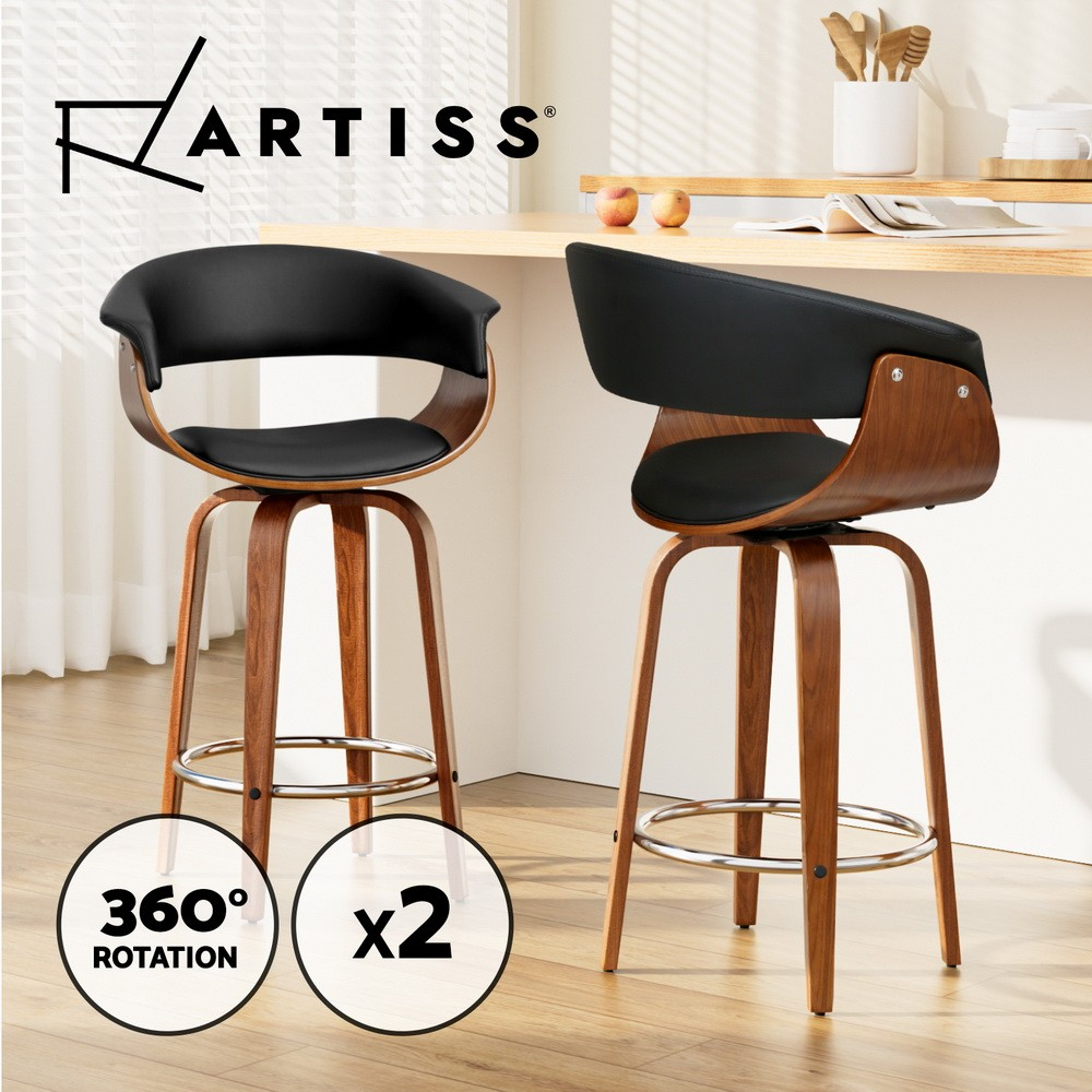 Artiss 2X Bar Stools Kitchen Dining Chairs Swivel Leather Padded Stool Wooden