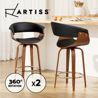 Artiss 2X Bar Stools Kitchen Dining Chairs Swivel Leather Padded Stool Wooden