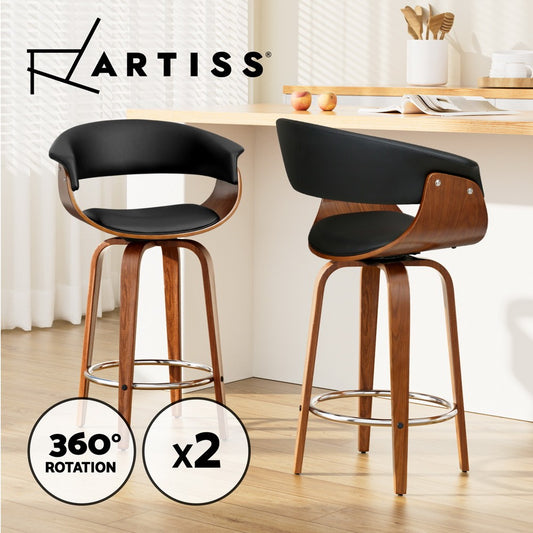 Artiss 2X Bar Stools Kitchen Dining Chairs Swivel Leather Padded Stool Wooden