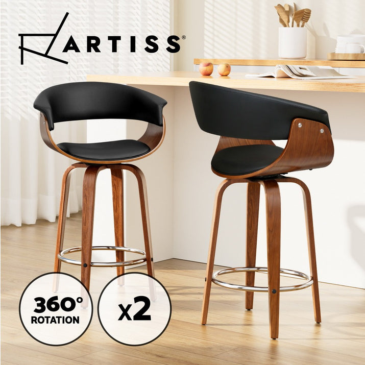 Artiss 2X Bar Stools Kitchen Dining Chairs Swivel Leather Padded Stool Wooden