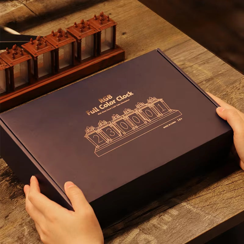 LED Digital Clock Nixie Tube Clock RGB Glow Tube Clock Walnut Wood Night Light Digital Alarm Atomosphere Lamp Clock Timer Gift