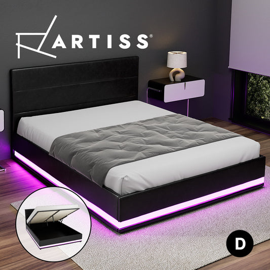 Artiss Bed Frame Queen Double King Single RGB LED Gas Lift Base Storage LUMI