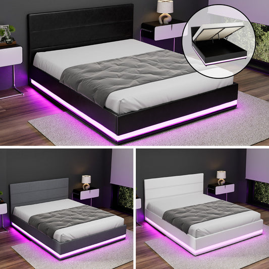 Artiss Bed Frame Queen Double King Single RGB LED Gas Lift Base Storage LUMI