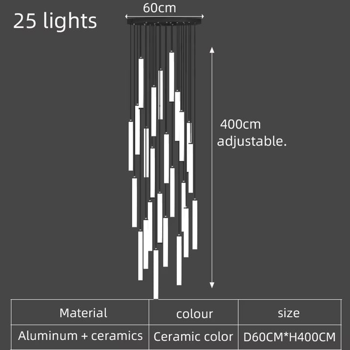 Living Room Long Tube Chandelier Villa Dining Room Attic Staircase Chandelier Lamp Large Exhibition Hall Suspension Lamp
