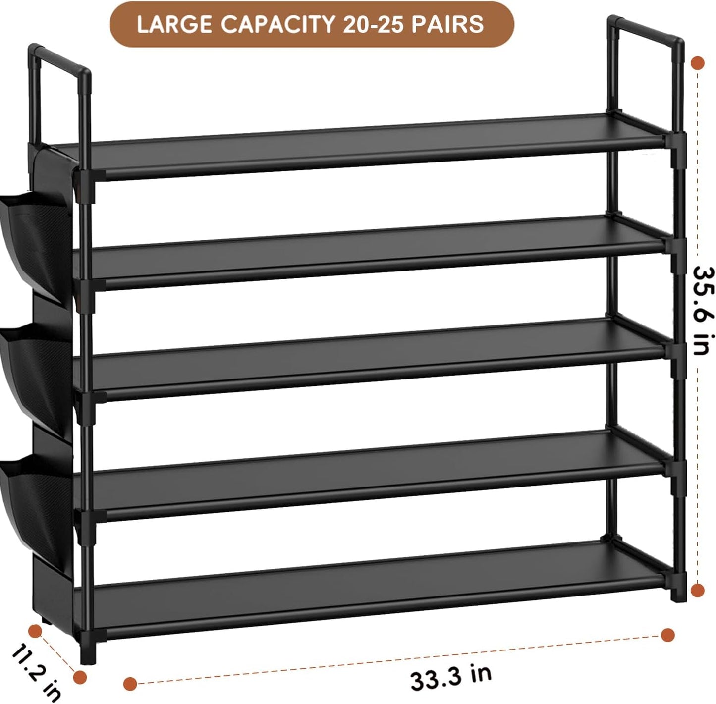 5 Tier Shoe Organizer Rack for Closet, Entryway, Garage, Door, Space Saving, Shoe Holder Stand/Tower, Large, 20-25 Capacity
