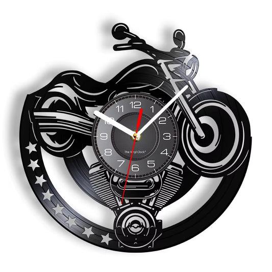 American Classic Motorcycle Wall Art Wall Clock Garage Sign Motorbike Vintage Vinyl Record Wall Clock Man Cave Decor Bikers Gift