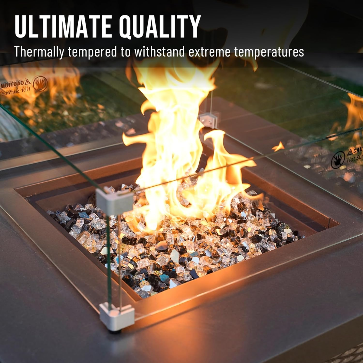 10-Pound Blended Fire Glass for Fire Pit Fireplace Landscaping - 1/2 Inch Reflective Tempered Fireglass Onyx Black, Platinum, Gold