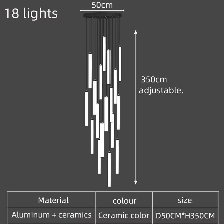 Living Room Long Tube Chandelier Villa Dining Room Attic Staircase Chandelier Lamp Large Exhibition Hall Suspension Lamp