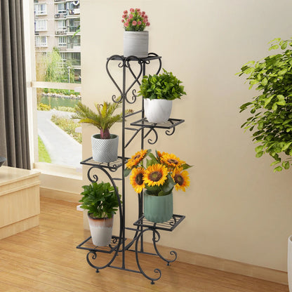 Metal Plant Shelf Flower Display Stand Garden Planter Holder with 5 Tier Shelves Indoor (Black)