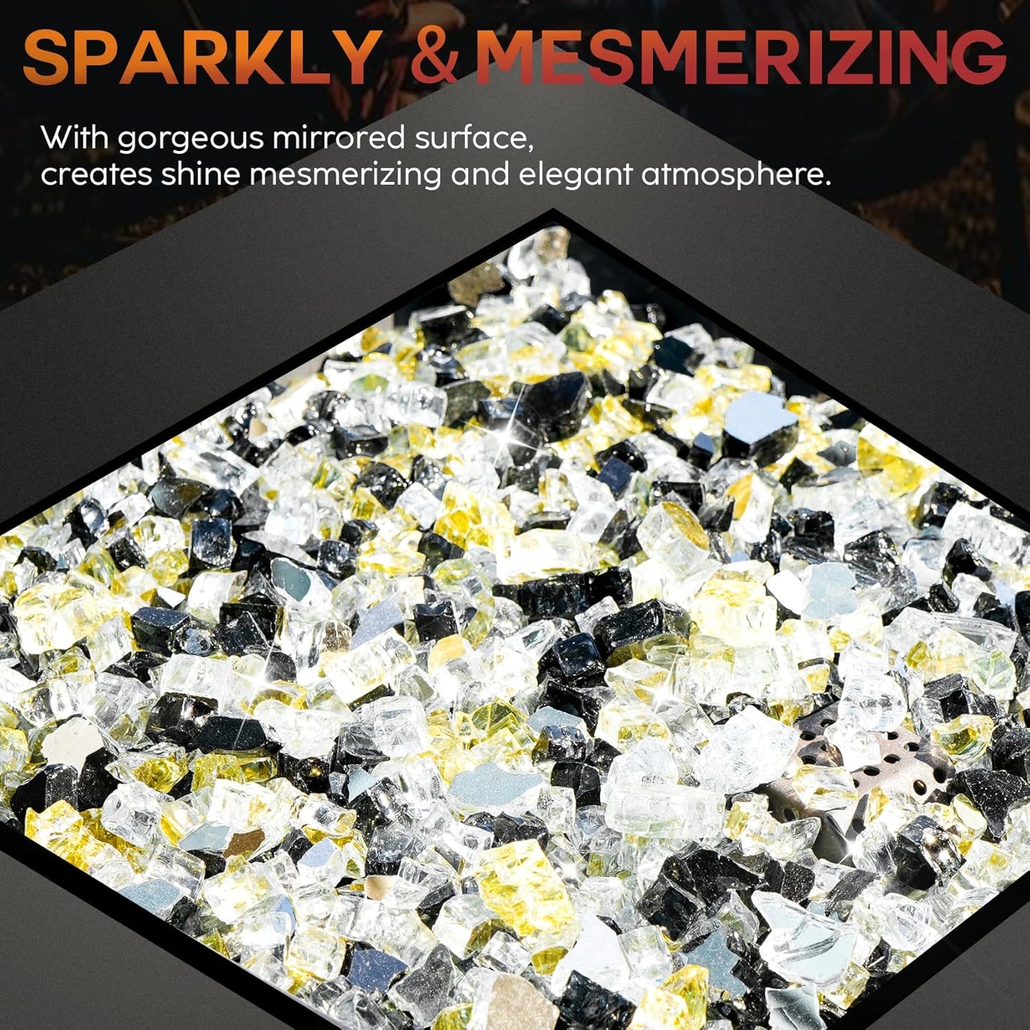 10-Pound Blended Fire Glass for Fire Pit Fireplace Landscaping - 1/2 Inch Reflective Tempered Fireglass Onyx Black, Platinum, Gold