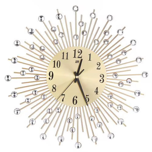 HOT SALE!! Fashion Rhinestone Inlaid 3D Silent Quartz Wall Clock Home Bedroom Hanging Decor round Clock with Rhinestone Decorate