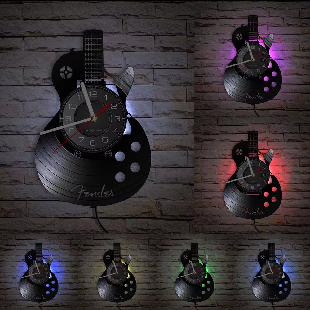 Acoustic Guitar Wall Art Wall Clock Musical Instrument Home Interior Wall Decor Vinyl Record Wall Clock Rock N Roll Musical Gift