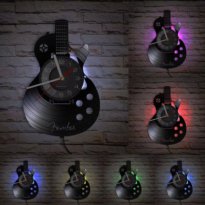 Acoustic Guitar Wall Art Wall Clock Musical Instrument Home Interior Wall Decor Vinyl Record Wall Clock Rock N Roll Musical Gift