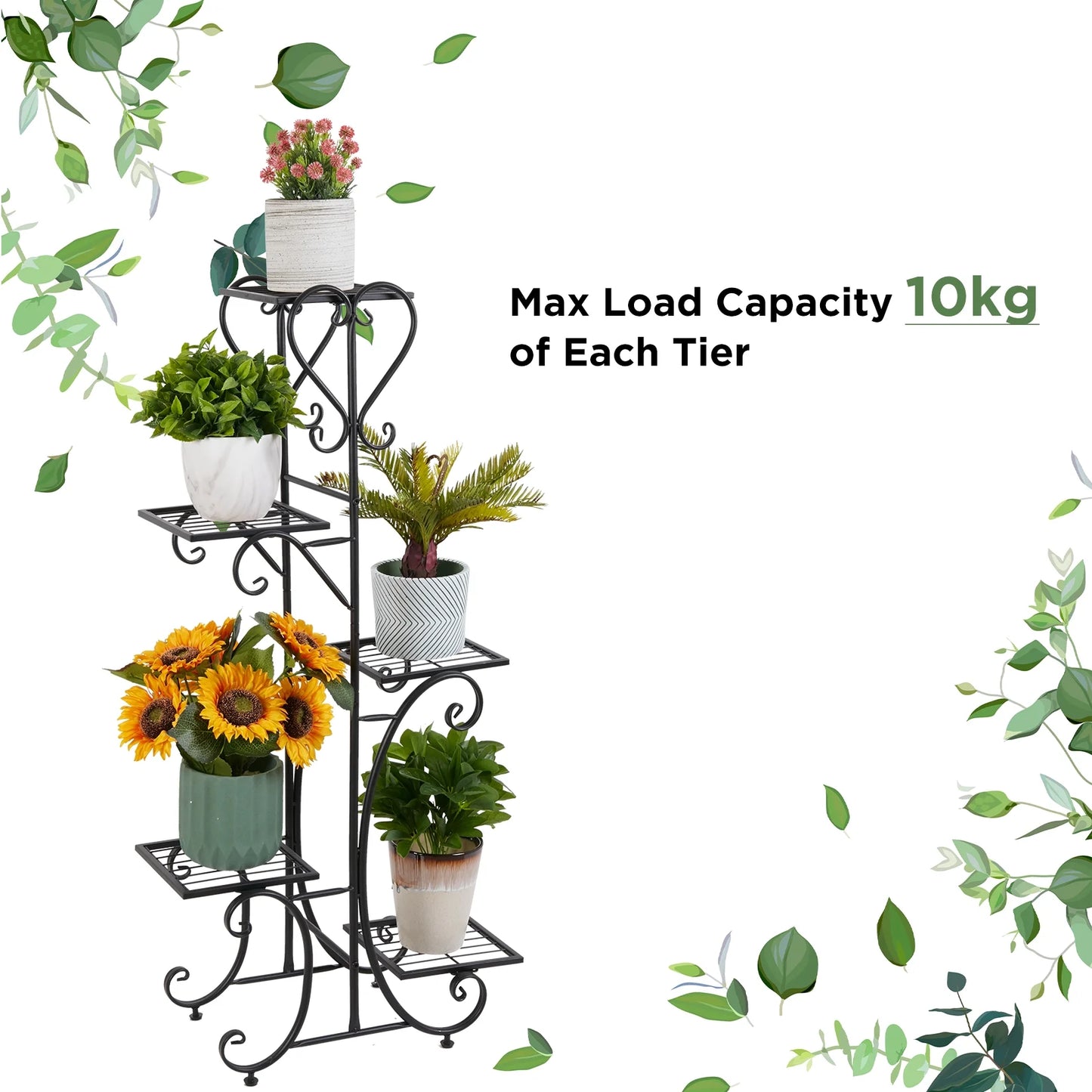 Metal Plant Shelf Flower Display Stand Garden Planter Holder with 5 Tier Shelves Indoor (Black)