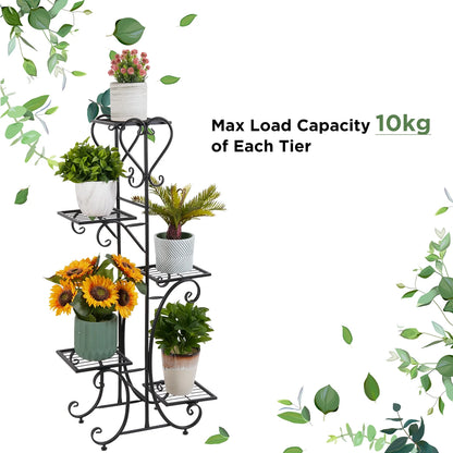 Metal Plant Shelf Flower Display Stand Garden Planter Holder with 5 Tier Shelves Indoor (Black)