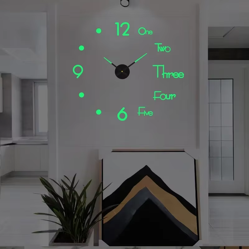 3D Wall Clock Luminous Frameless Wall Clocks DIY Digital Clock Stickers Silent Clock for Home Living Room Decor