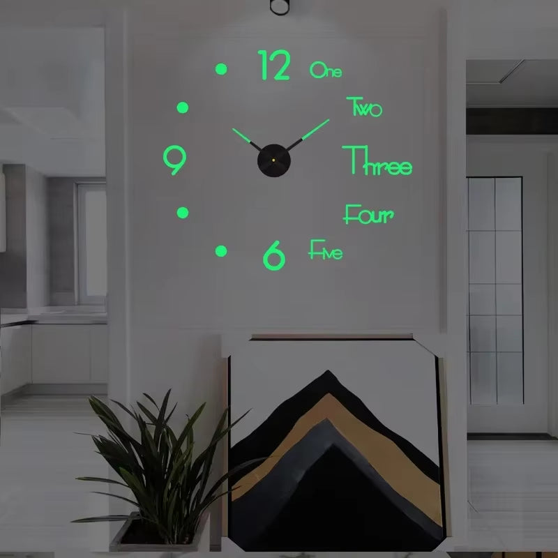 3D Wall Clock Luminous Frameless Wall Clocks DIY Digital Clock Stickers Silent Clock for Home Living Room Decor
