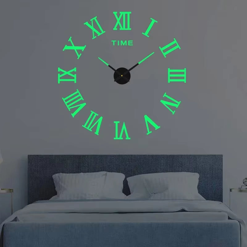 3D Wall Clock Luminous Frameless Wall Clocks DIY Digital Clock Stickers Silent Clock for Home Living Room Decor