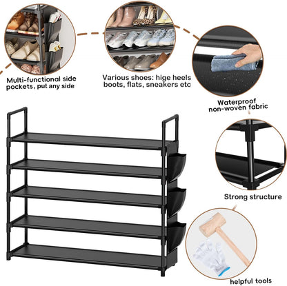 5 Tier Shoe Organizer Rack for Closet, Entryway, Garage, Door, Space Saving, Shoe Holder Stand/Tower, Large, 20-25 Capacity