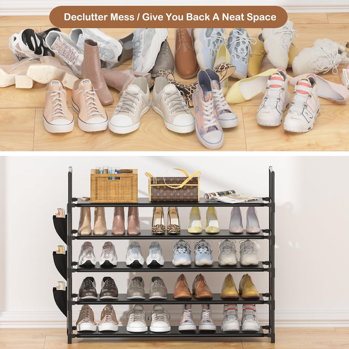 5 Tier Shoe Organizer Rack for Closet, Entryway, Garage, Door, Space Saving, Shoe Holder Stand/Tower, Large, 20-25 Capacity