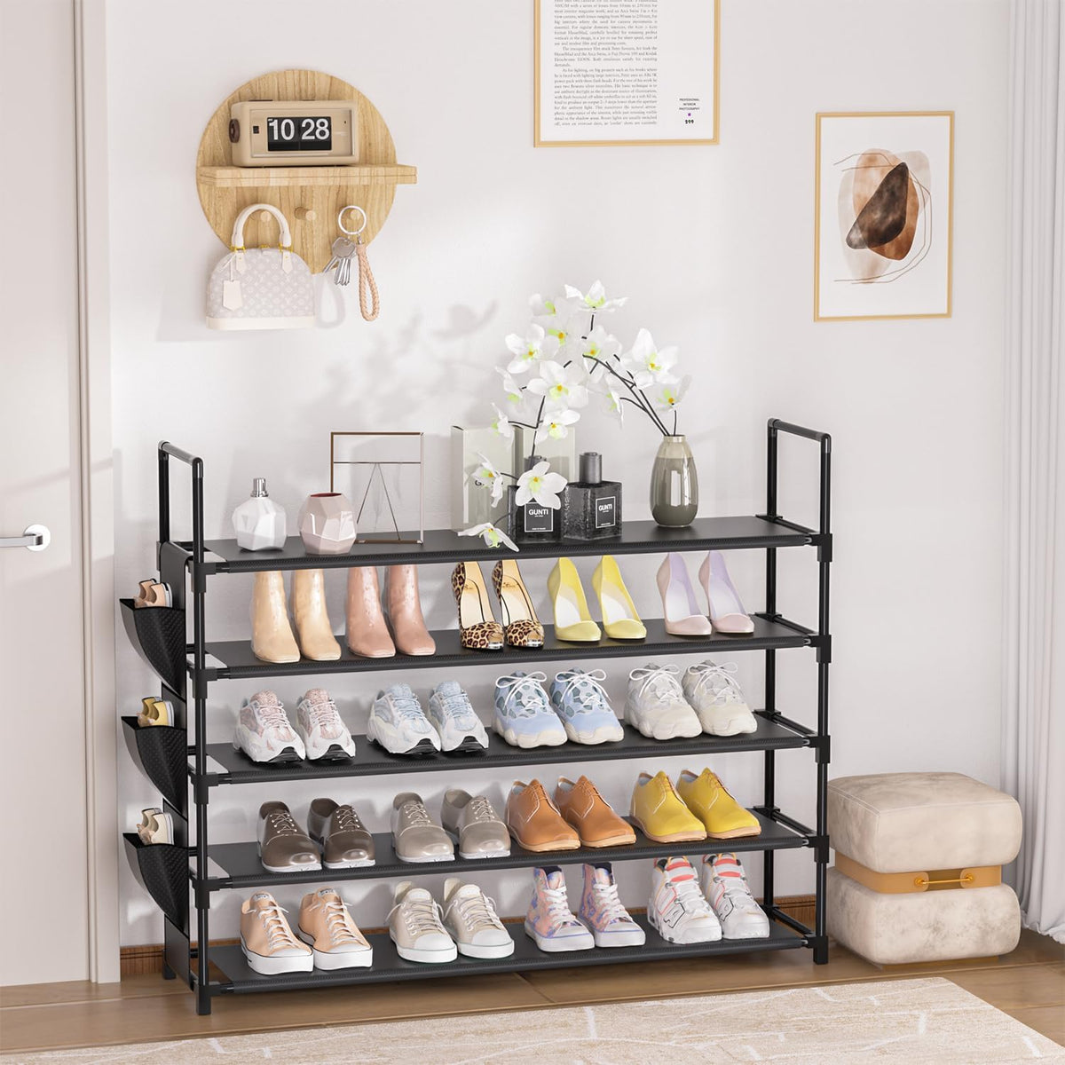 5 Tier Shoe Organizer Rack for Closet, Entryway, Garage, Door, Space Saving, Shoe Holder Stand/Tower, Large, 20-25 Capacity