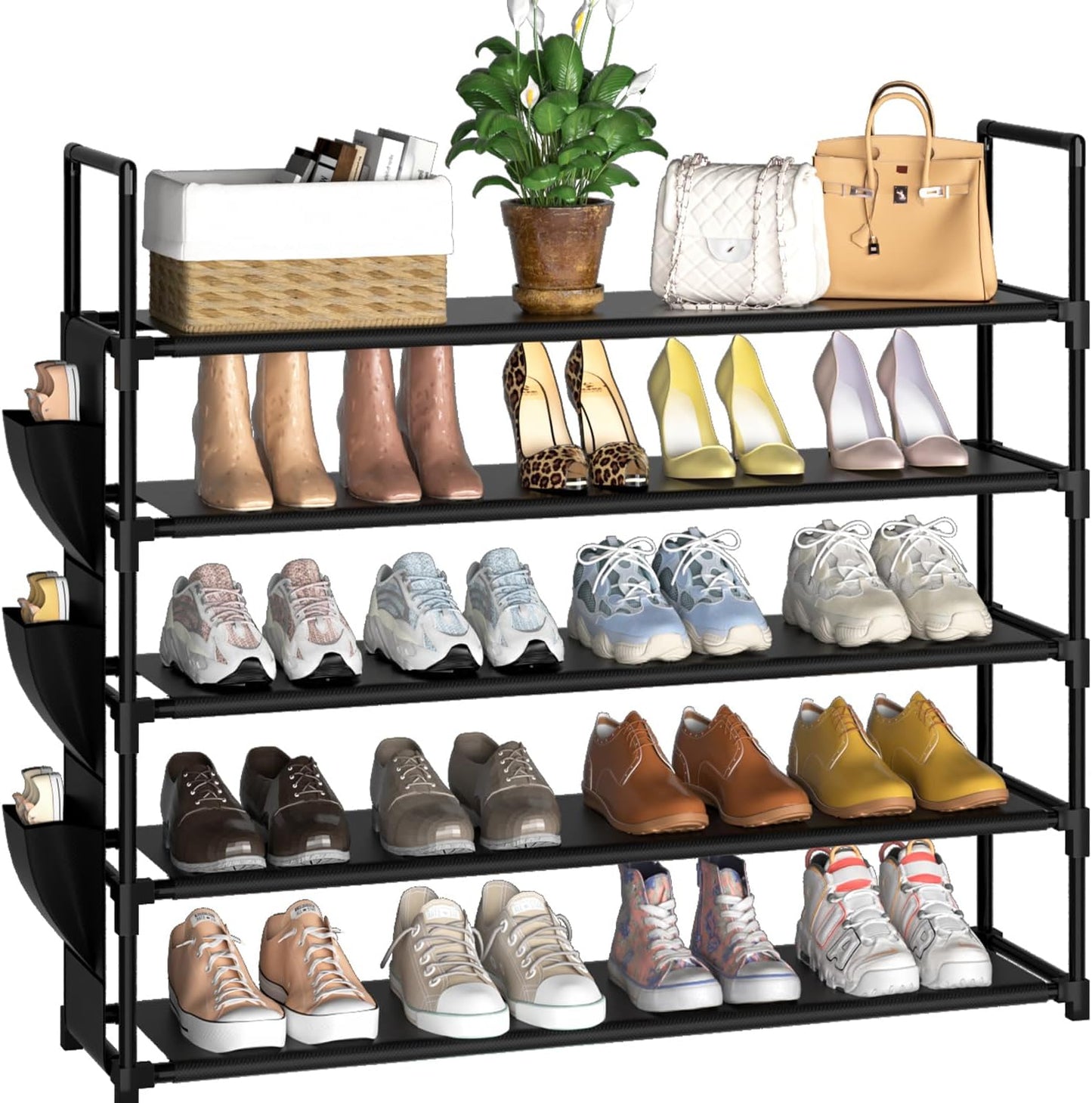 5 Tier Shoe Organizer Rack for Closet, Entryway, Garage, Door, Space Saving, Shoe Holder Stand/Tower, Large, 20-25 Capacity