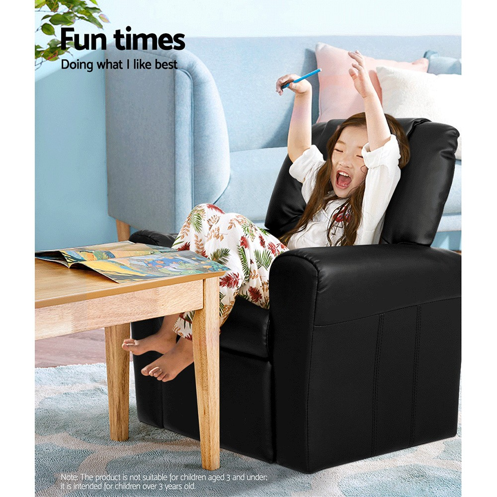 Keezi Kids Recliner Chair PU Leather Sofa Lounge Couch Children Armchair Black