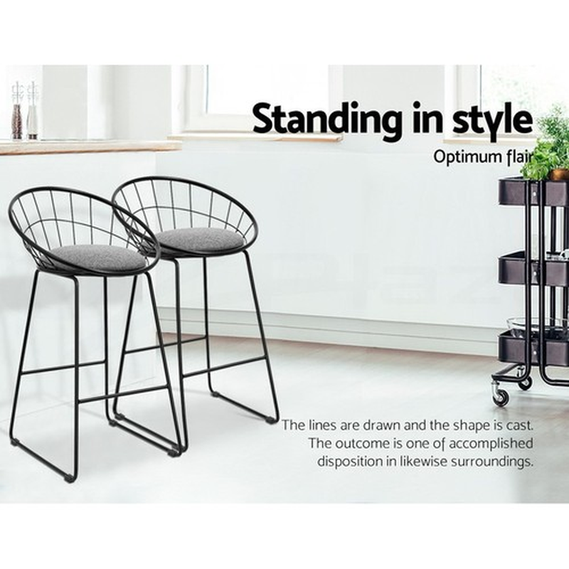 Artiss 4X Bar Stools Kitchen Dining Chairs Counter Stool Linen Padded Metal